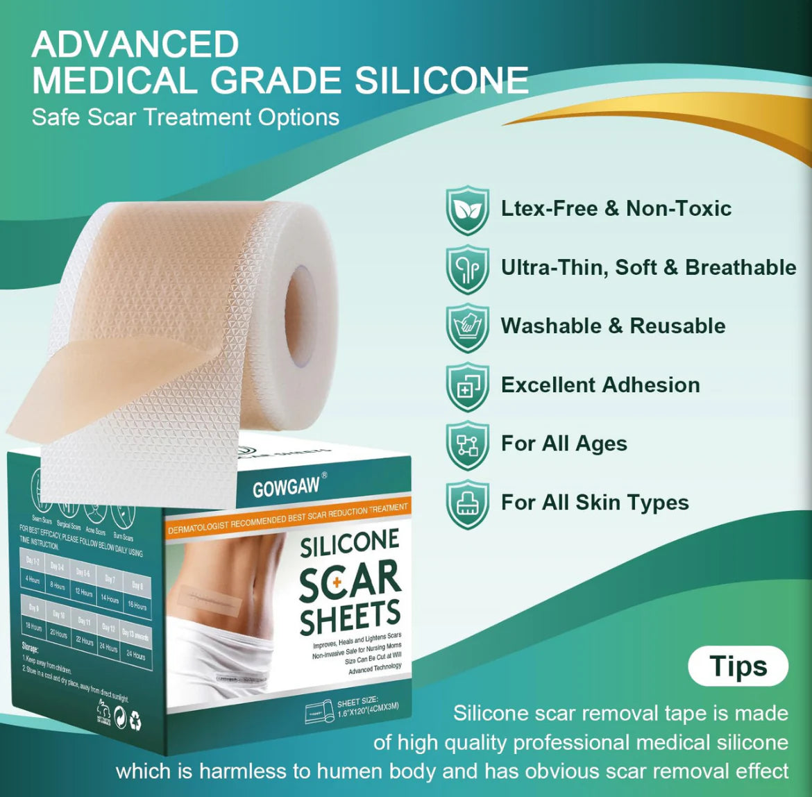 Medical Grade Silicone Scar Sheets, Silicone Scar Tape